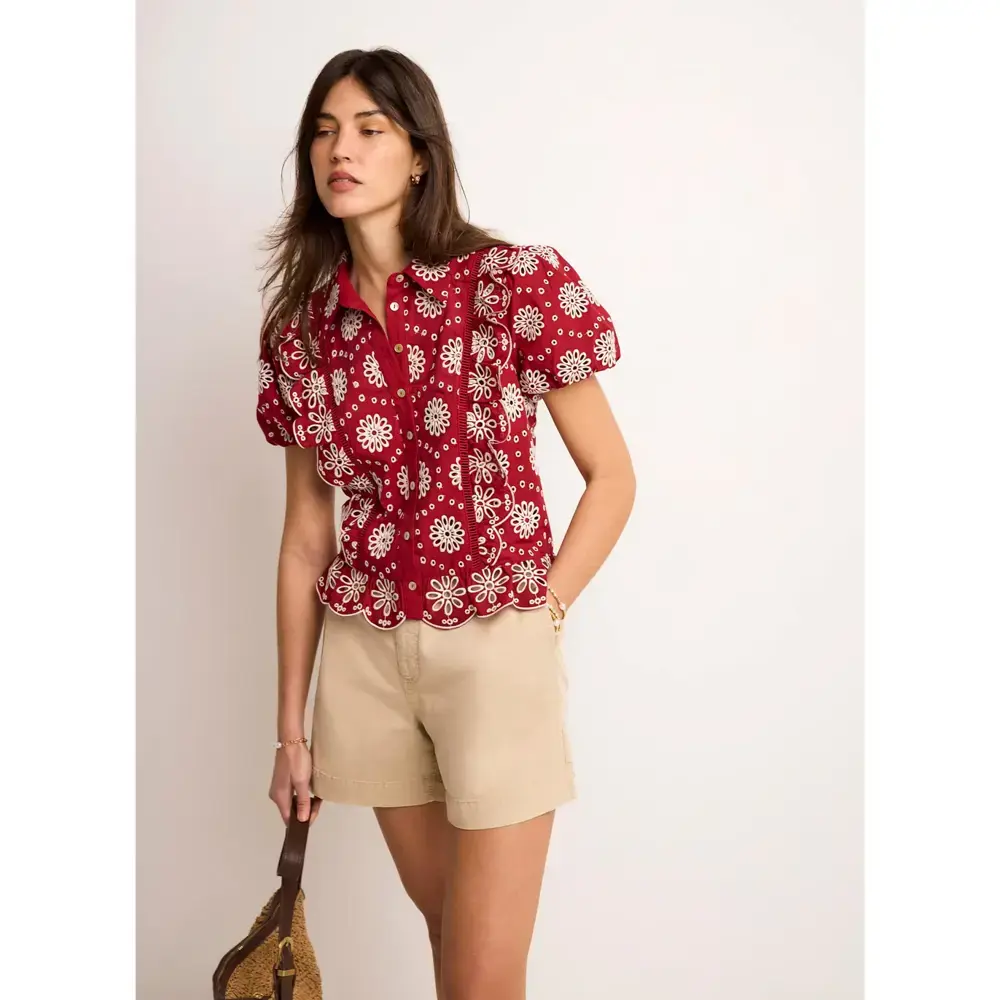Mint Velvet Red Cotton Broderie Shirt